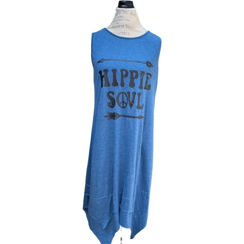 Hippie soul Dress XS blue with black writing New
